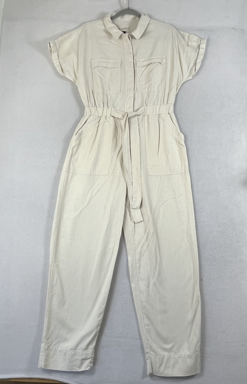 Universal Thread Short Sleeve Jumpsuit Size 6 Linen Button-Front & Waist Tie
